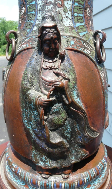 Chinese Champleve Bronze Vase Lamp 3