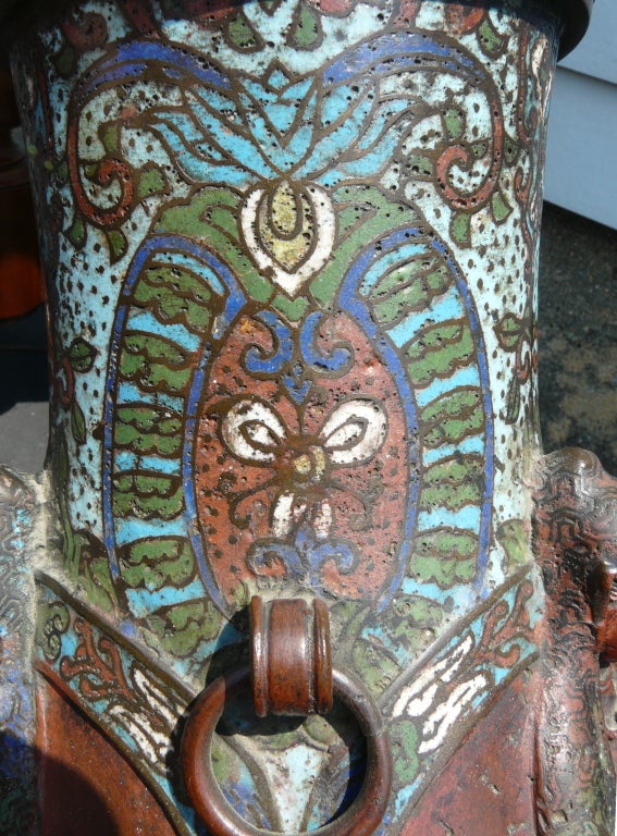 Chinese Champleve Bronze Vase Lamp 4