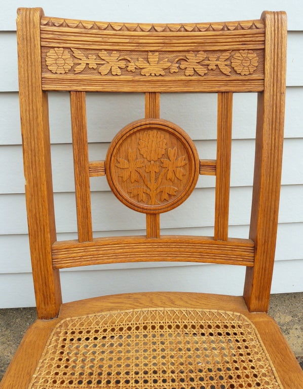 19th Century Set of 6 Victorian Eastlake Oak Side Chairs