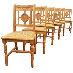 Antique Set of 6 Victorian Eastlake Oak Side Chairs