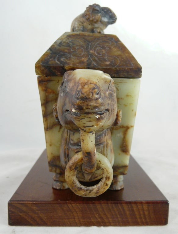 Covered Jade Incense Burner with Carved Rams' Heads 2