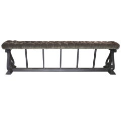 Fireside 6 Ft. Black Iron Bench with Gray Tufted Velvet Seat