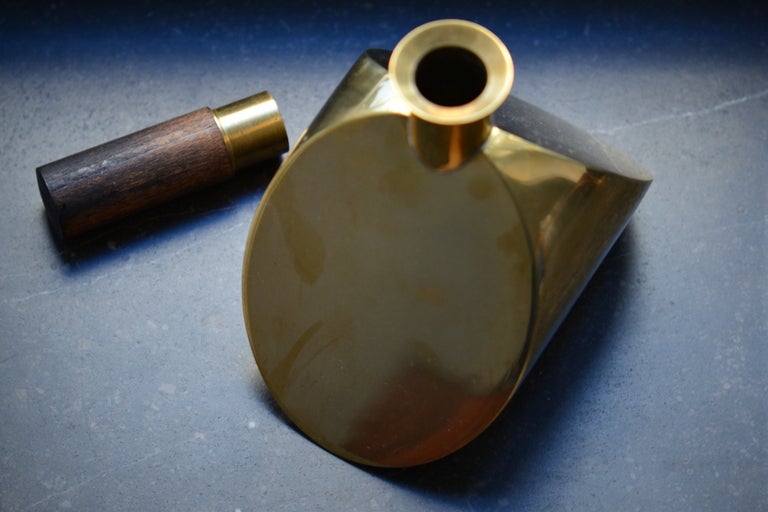 Pierre Forsell Brass and Wood Decanter/Alcohol Flask In Good Condition For Sale In Brussels, BE