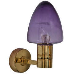 Hans Agne Jakobsson Brass And Purple Glass Wall Lamp