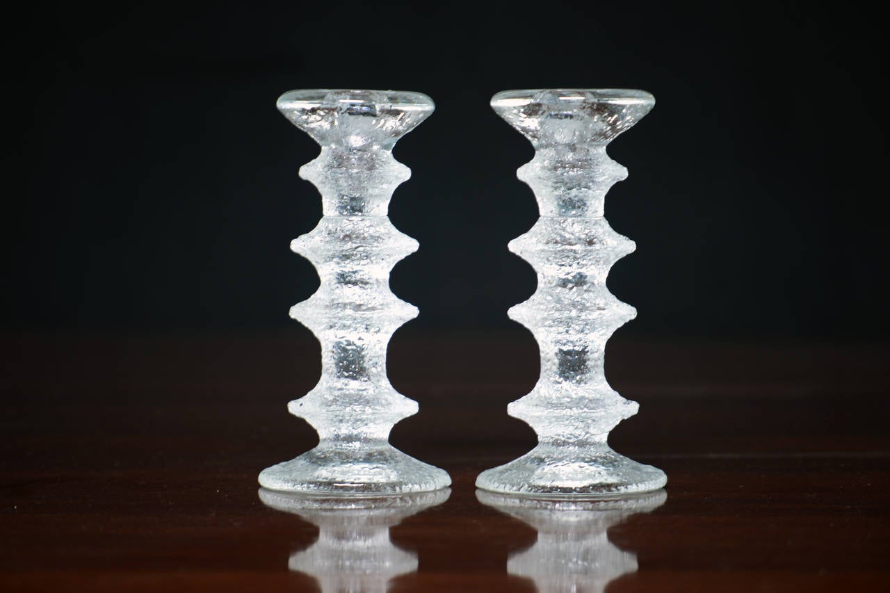 Scandinavian Modern TIMO SARPANEVA pair of FESTIVO glass candlesticks, IITTALA