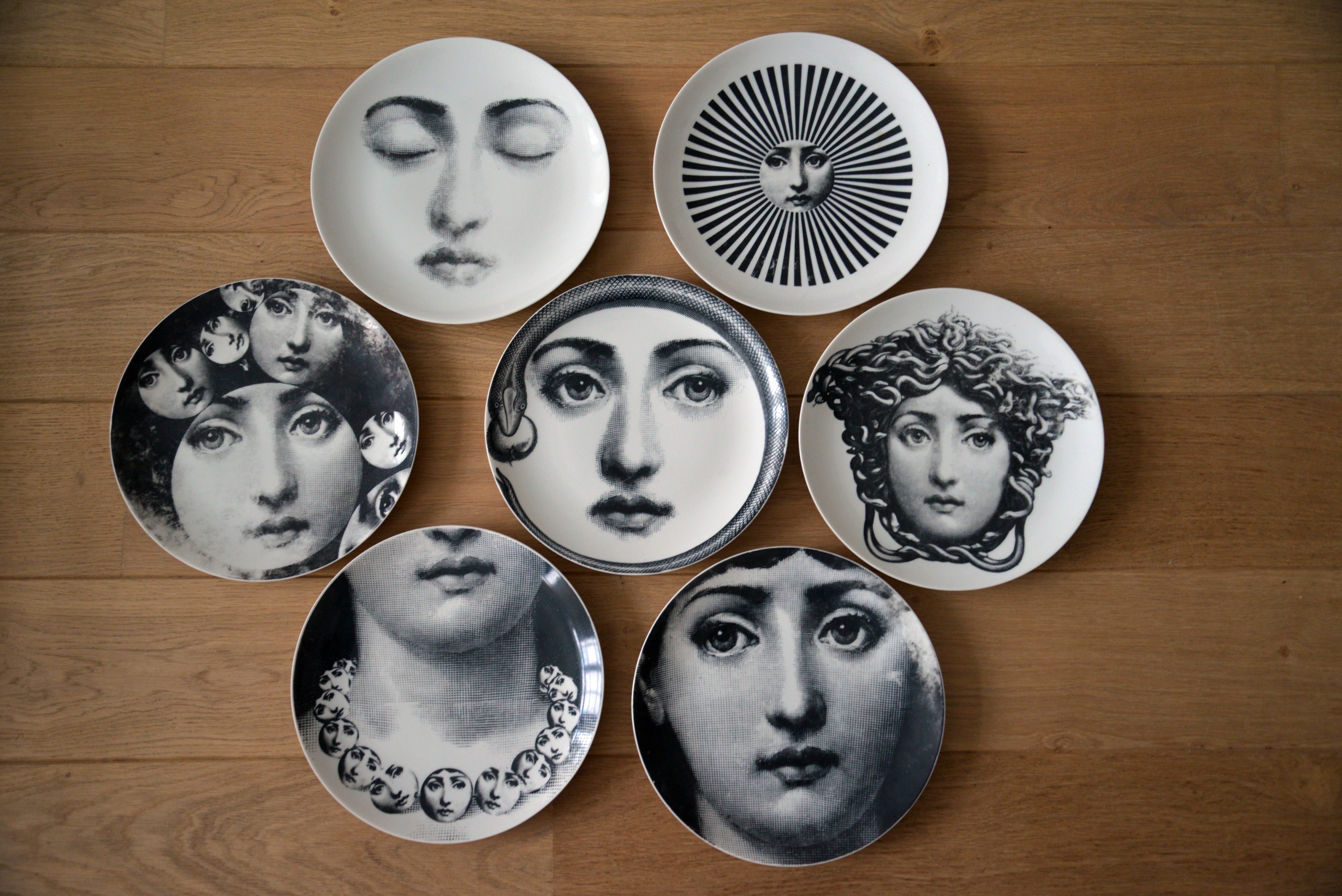 Piero Fornasetti Seven Old Porcelain Eve Plates