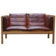 Bernt Petersen Oak and Cane Two-Seat Sofa