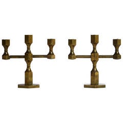 Lars Bergsten, Pair of Brass Gusum Table Candleholders, Sweden 1977