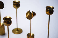 Pierre Forsell 11 Rare Brass Candlesticks, Made by Skultuna, Sweden