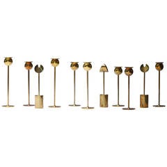 Pierre Forsell 11 Rare Brass Candlesticks, Made by Skultuna, Sweden