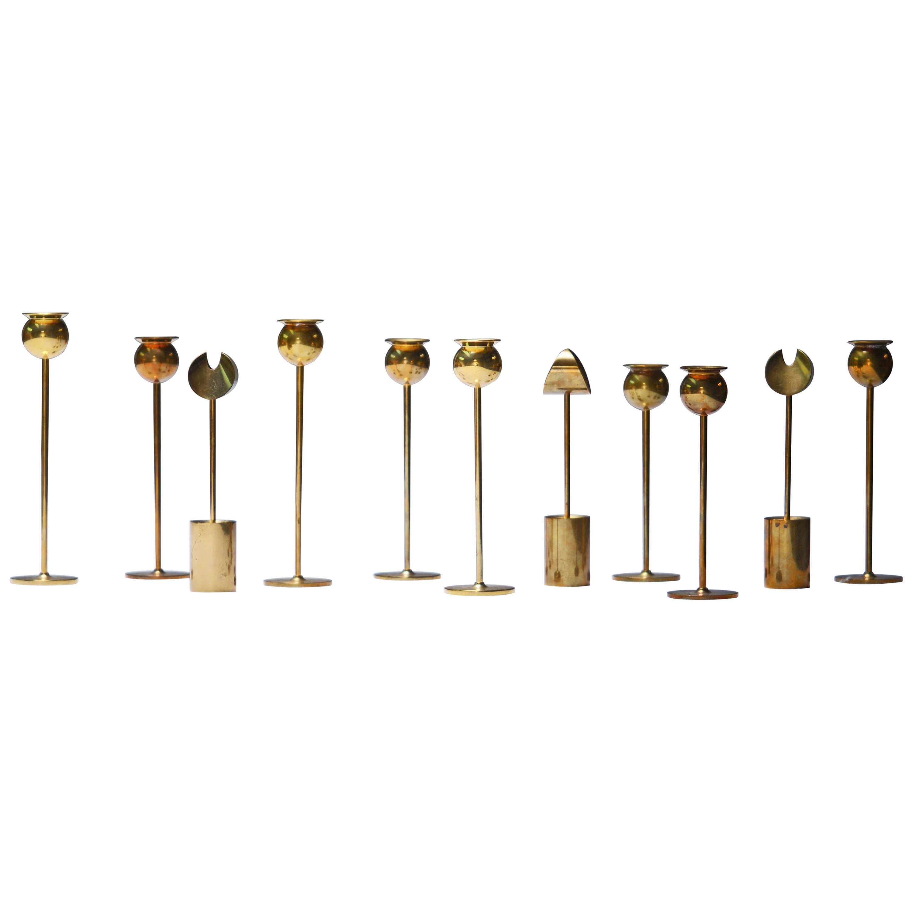 Pierre Forsell 11 Rare Brass Candlesticks, Made by Skultuna, Sweden For Sale