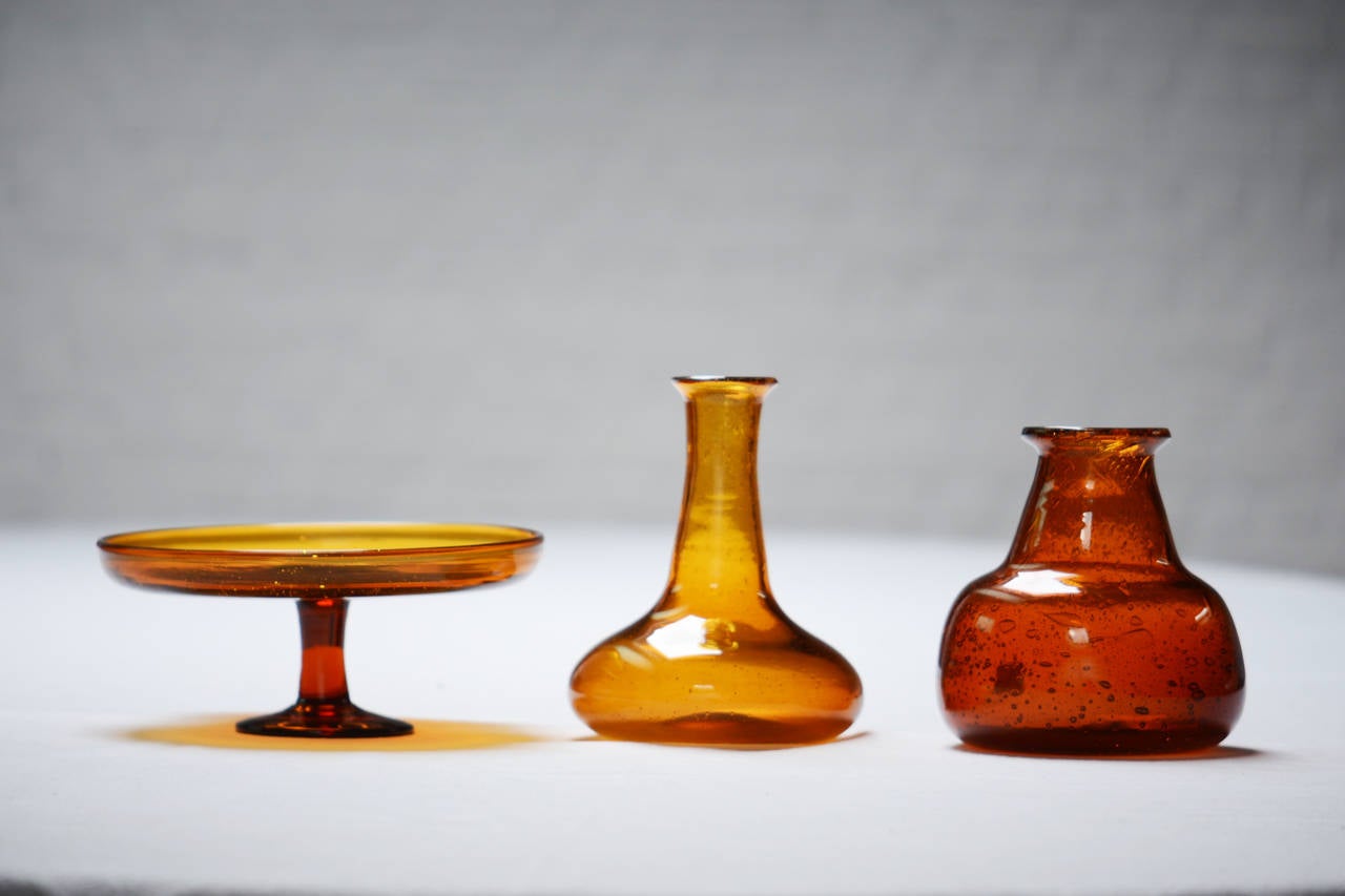 Erik Hoglund amber vases made by hand by the artist for BODA, Sweden

All signed under.