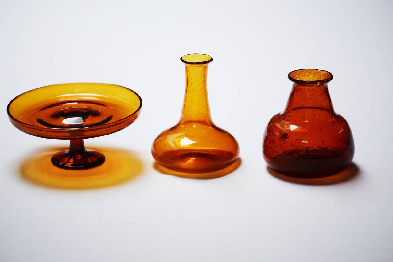 Scandinavian Modern Erik Hoglund Amber Vases Handmade by the Artist for BODA, Sweden For Sale