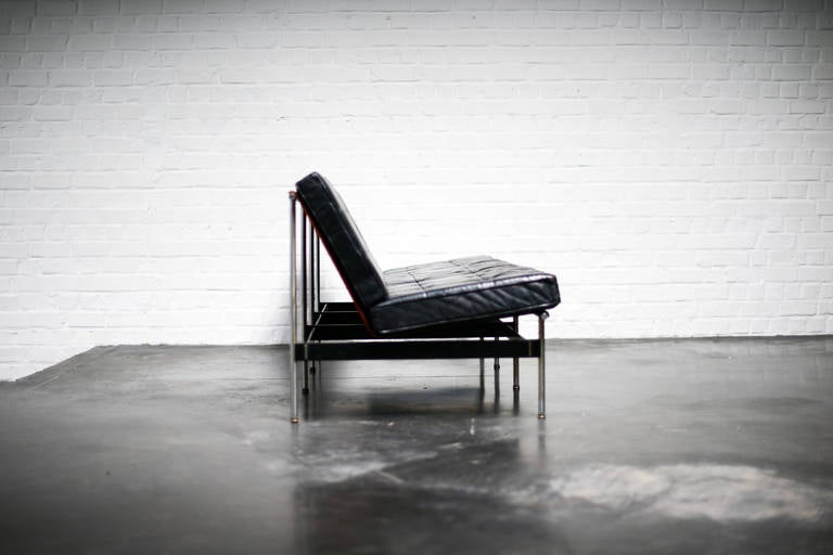 Mid-20th Century Kho Liang Ie Sofa with Black Leather, Artifort, 1959 For Sale