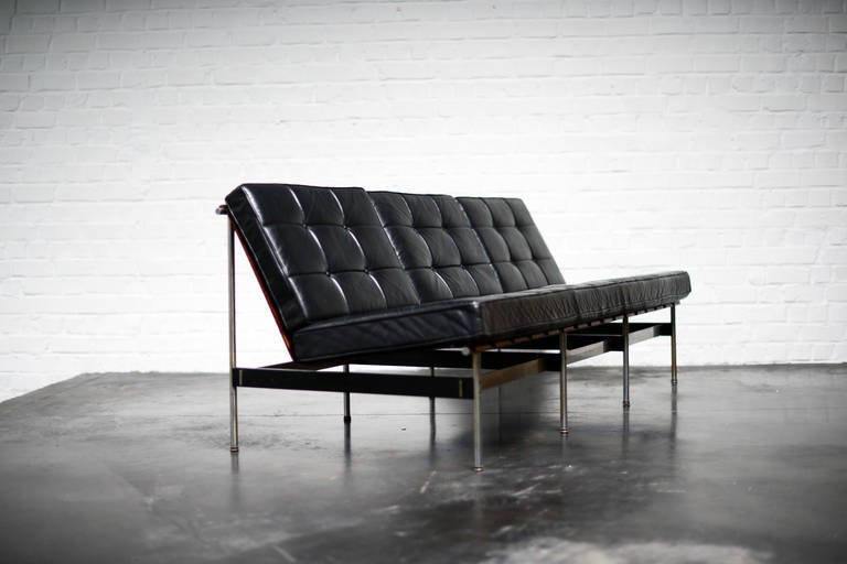 Dutch Kho Liang Ie Sofa with Black Leather, Artifort, 1959 For Sale