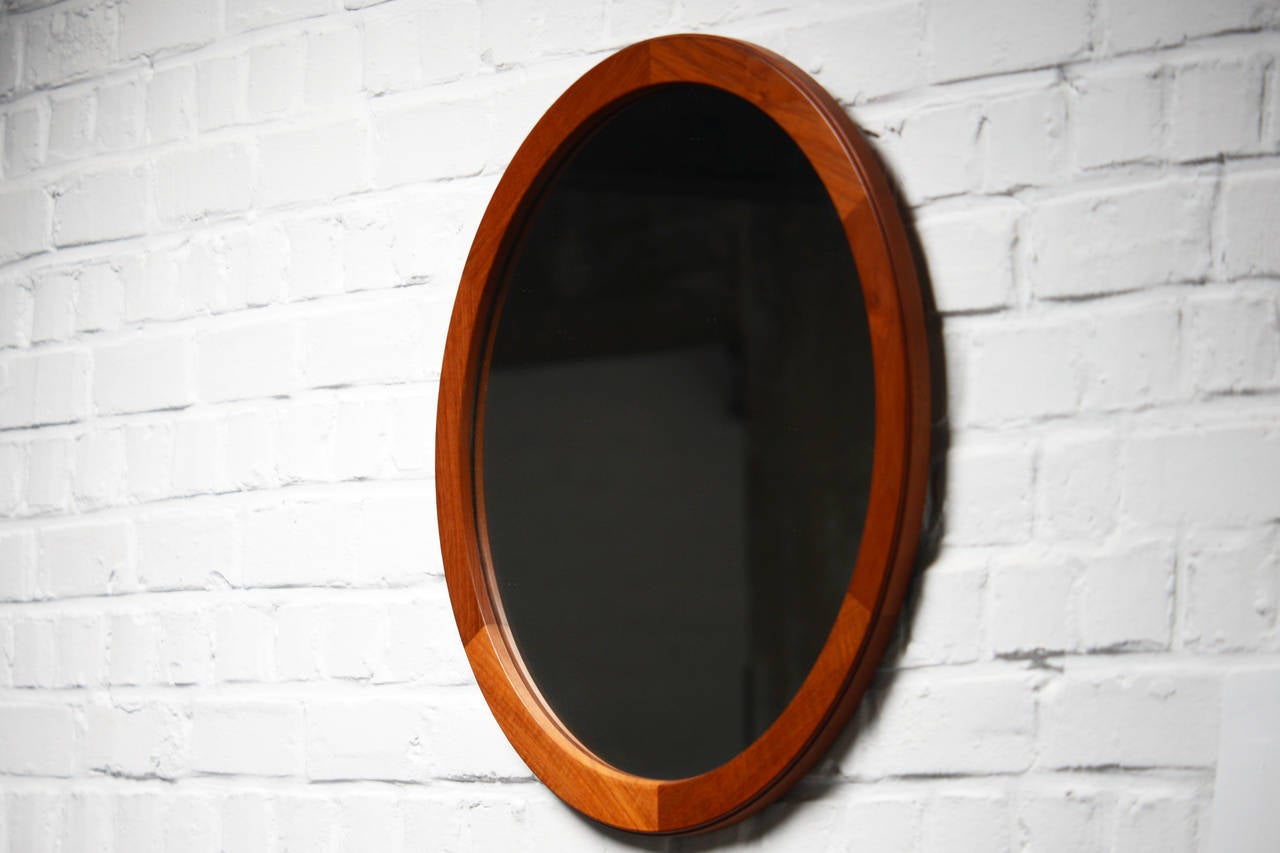 Danish Aksel Kjersgaard Round Teak Mirror, Denmark, 1960s For Sale