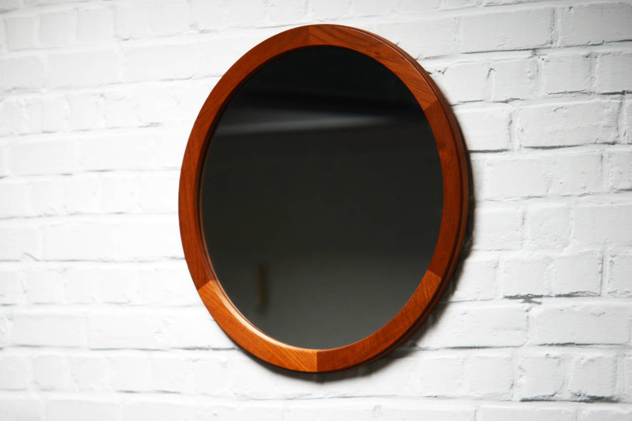 Scandinavian Modern Aksel Kjersgaard Round Teak Mirror, Denmark, 1960s For Sale