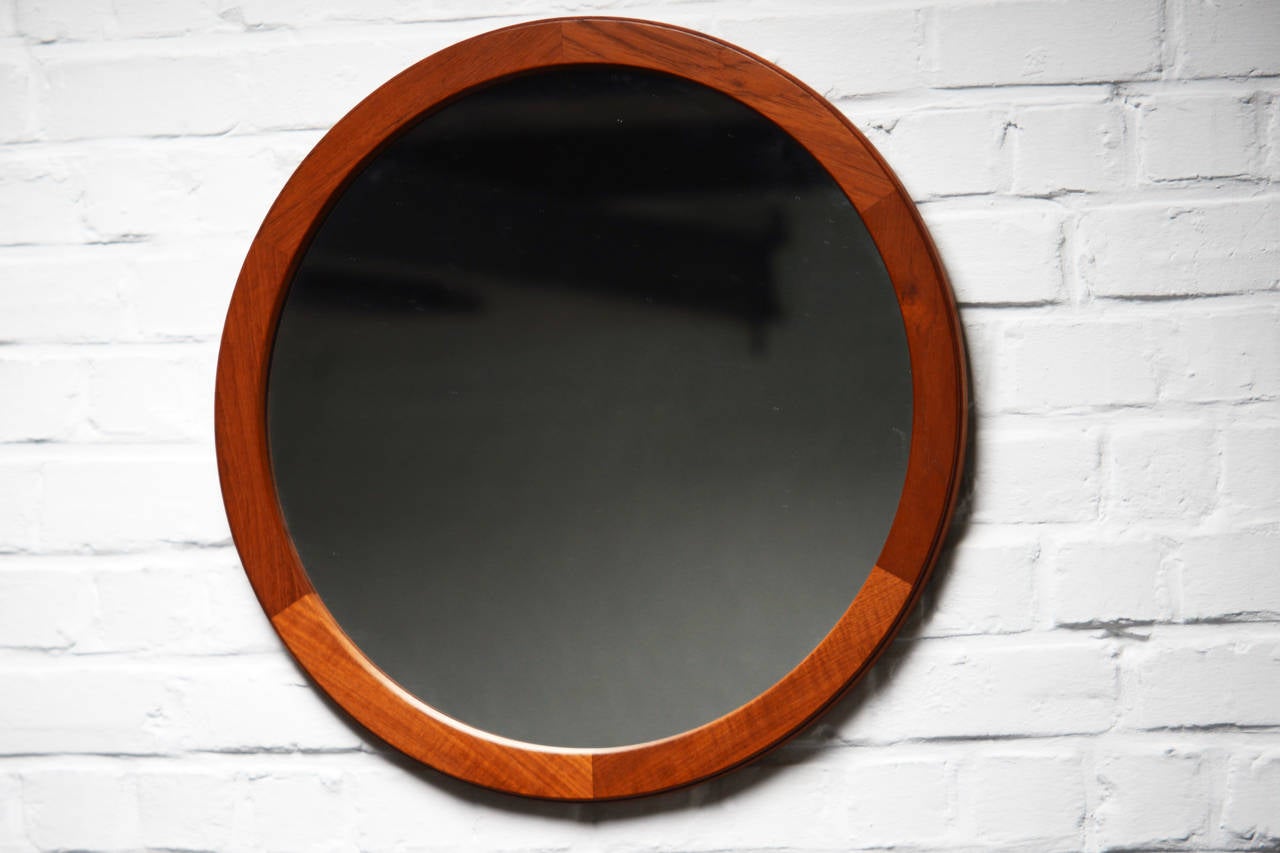 Aksel Kjersgaard, round teak mirror, Denmark, 1960s.