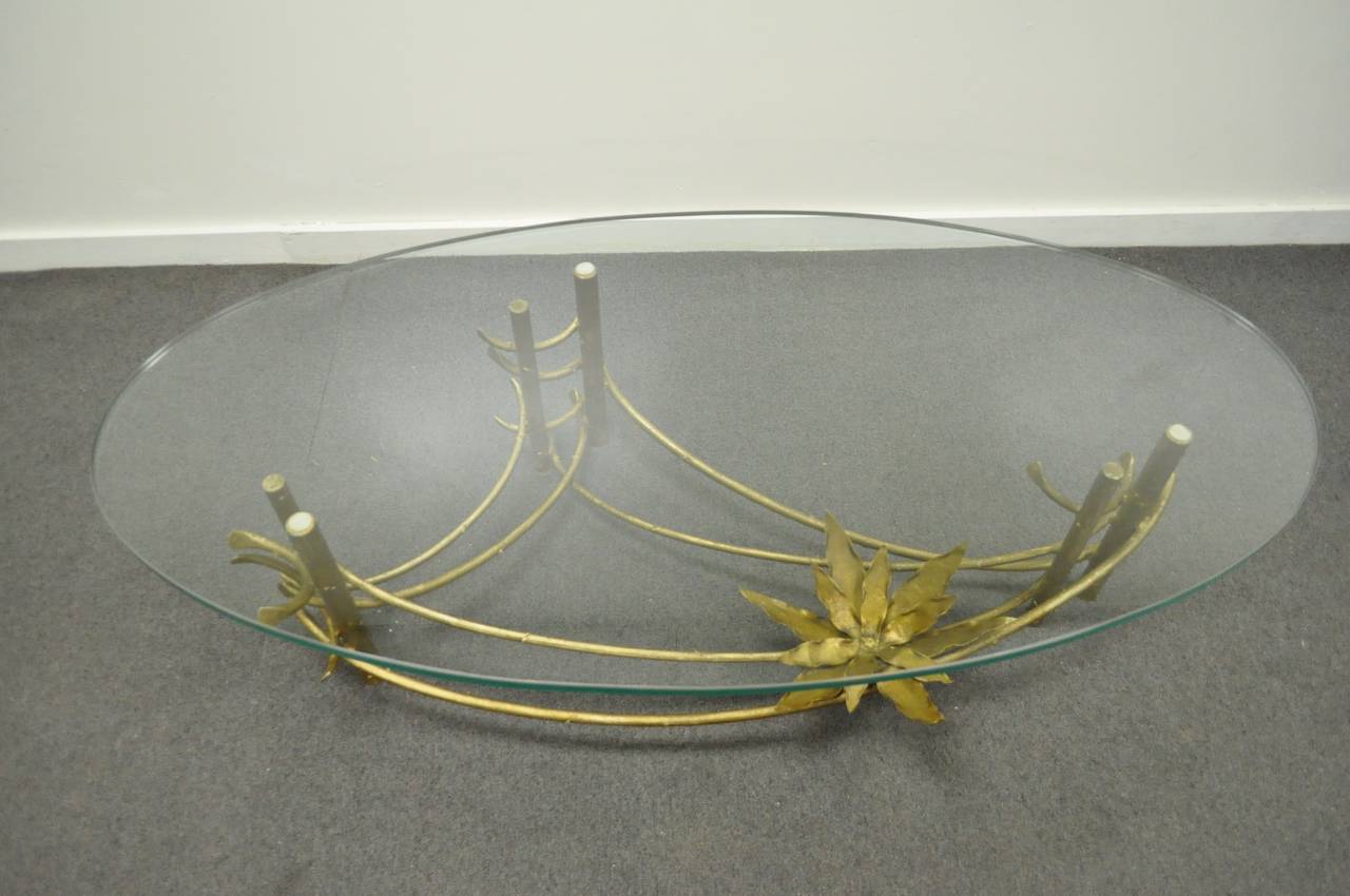 Large Oval Silas Seandel Attributed Lotus Hollywood Regency Coffee Table In Good Condition In Philadelphia, PA