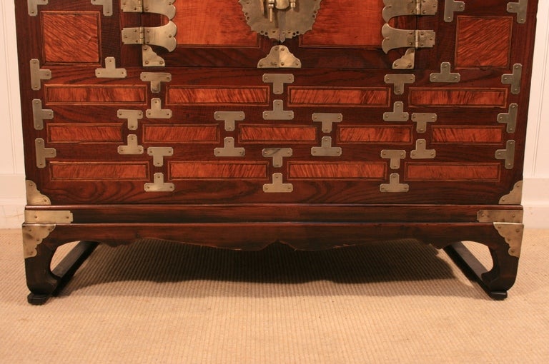 C. 1900 Korean Chosun Period Satinwood Inlaid Personal Clothing Chest/Cabinet In Good Condition In Philadelphia, PA
