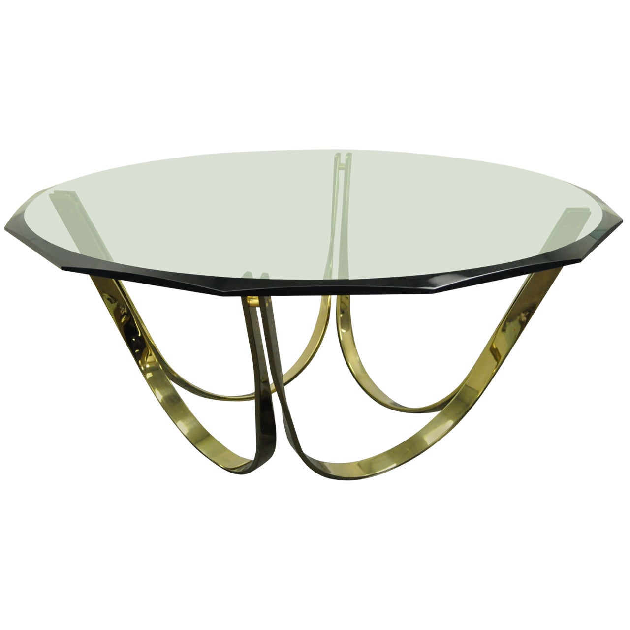 Trimark Brass Plated Steel & Glass Coffee Table after Roger Sprunger for Dunbar For Sale