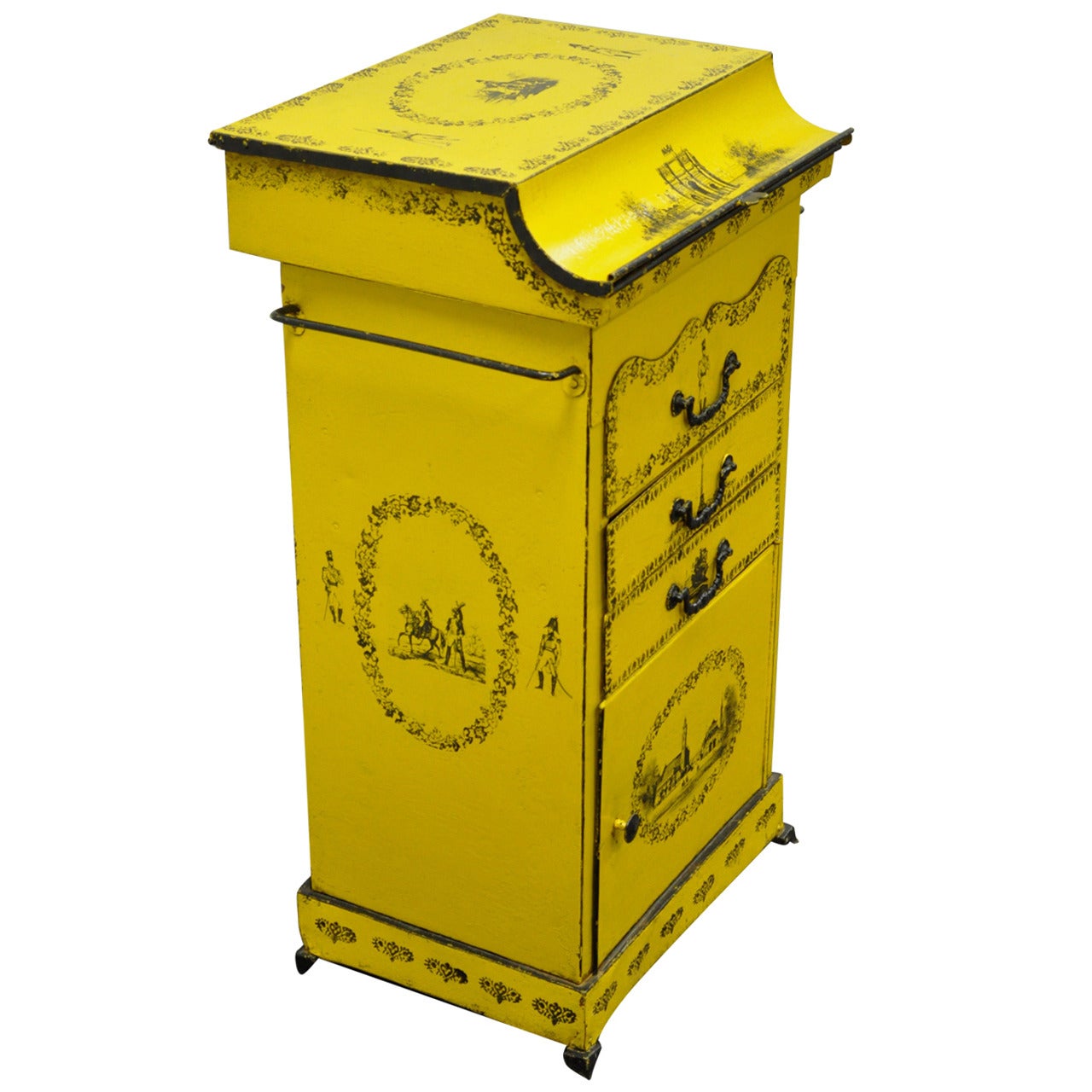 19. Jahrhundert Italienisch Regency Tole Metall Flip Top Gelb Vanity Waschbecken Drysink im Angebot