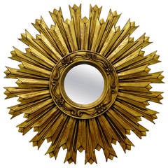 Vintage Italian Style Hollywood Regency, Gold Gilt Convex Sunburst Wall Mirror