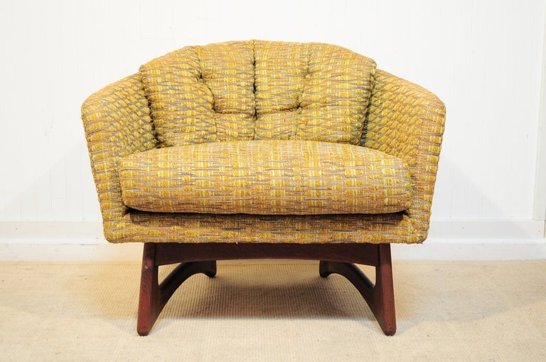 Wonderful Vintage Mid Century American Modern Armchair from the 1950's-60's Designed by Adrian Pearsall for Craft Associates in the Danish Style. This unique item features a barrel back, tufted back pillow, sculptural walnut base, and great