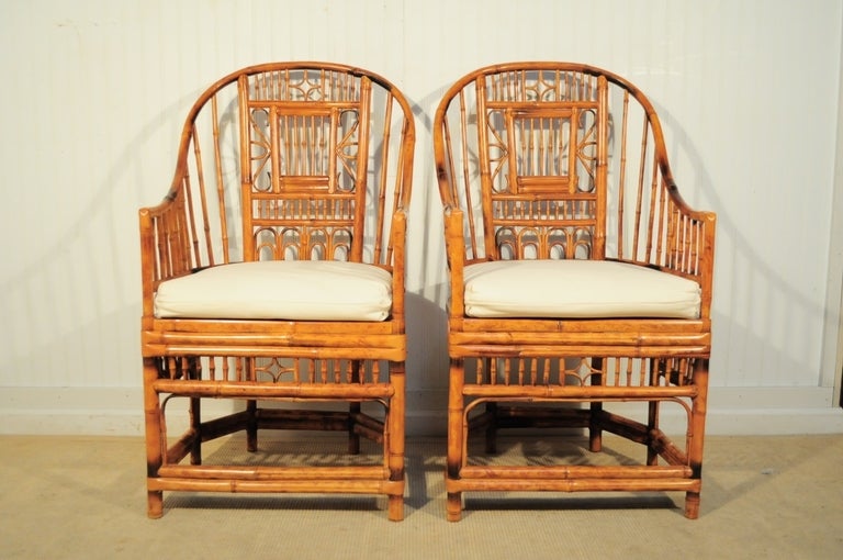 Vintage Pair of Hollywood Regency Tall Back Bamboo Armchairs