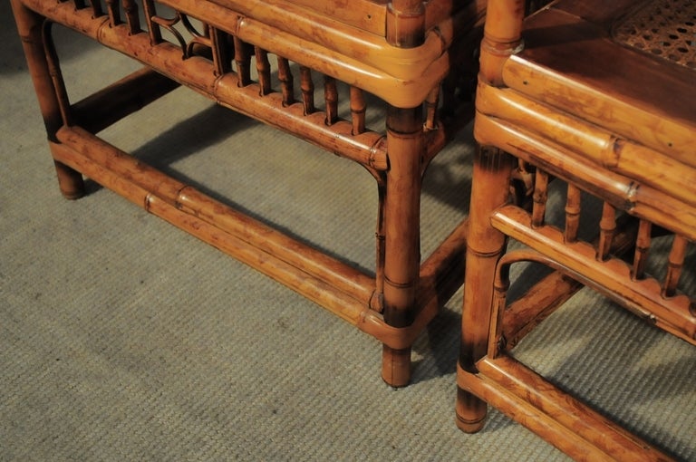 Mid-20th Century Vintage Pair of Hollywood Regency Tall Back Bamboo Armchairs