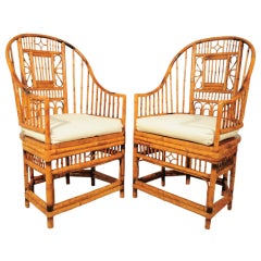 Vintage Pair of Hollywood Regency Tall Back Bamboo Armchairs