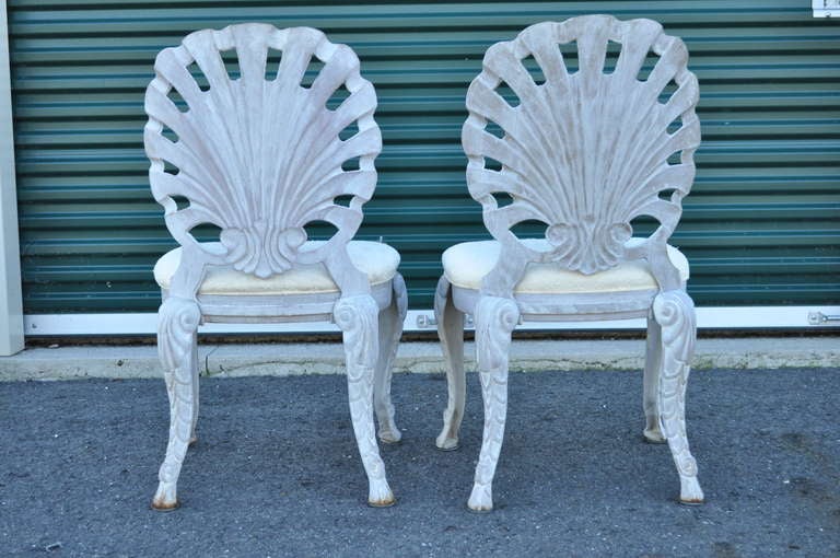 4 Hollywood Regency Cast Iron Shell Grotto Patio Dining Chairs by Pulaski 2