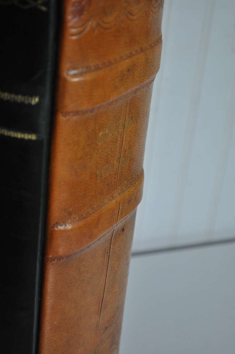 Pair of English Style Brass and Tooled Leather Bound Book Form Table Lamps 1