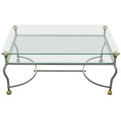 Rare Brass, Brushed Steel, and Glass Claw Foot Coffee Table after Maison Jansen 8