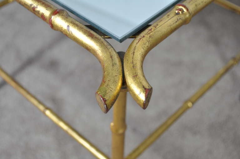 Pair of Italian Hollywood Regency Gold Faux Bamboo and Mirror End Tables Square In Excellent Condition In Philadelphia, PA