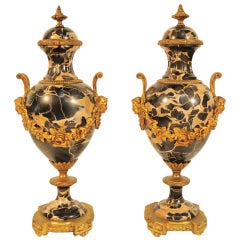 19th C French Bronze and Marble Figural Louis XVI Style Urns/Cassolettes