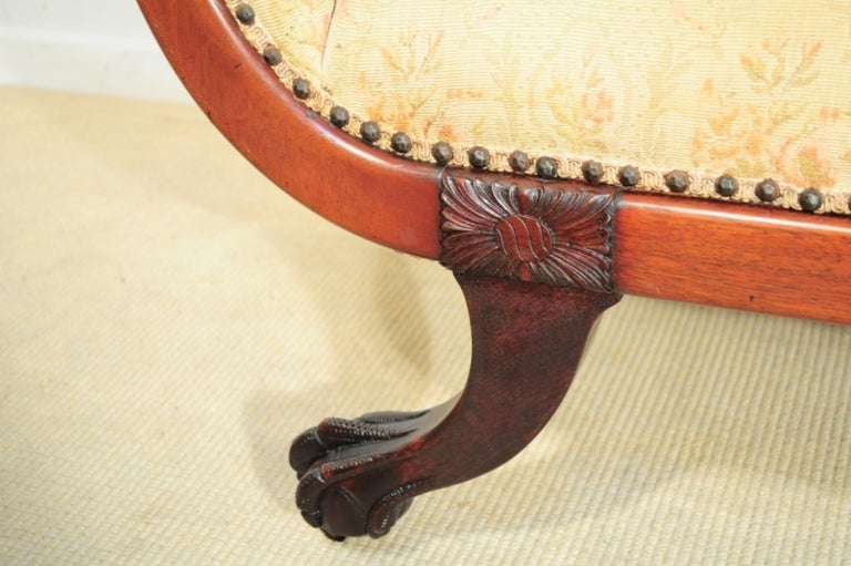American Unusual Antique Swan Carved Claw Foot Mahogany Victorian Settee