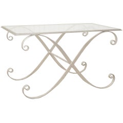 Italian Hollywood Regency Iron X-Frame Rectangular Silver Scrolling Coffee Table 11