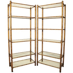 Pair of 1950's Faux Bamboo Hollywood Regency Gilt Metal Etageres