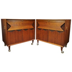 Pair of Grosfeld House Walnut Bedside Cabinets Chests by Marc Berge Mid Century