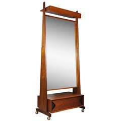 Marc Berge for Grosfeld House 7 Foot Tall Walnut Cheval / Dressing Mirror - Mid Century Danish Modern 7