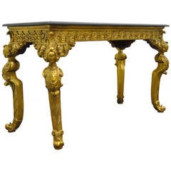 Neoclassical Hollywood Regency Style Marble Top Gold Gilt Figural Console Table