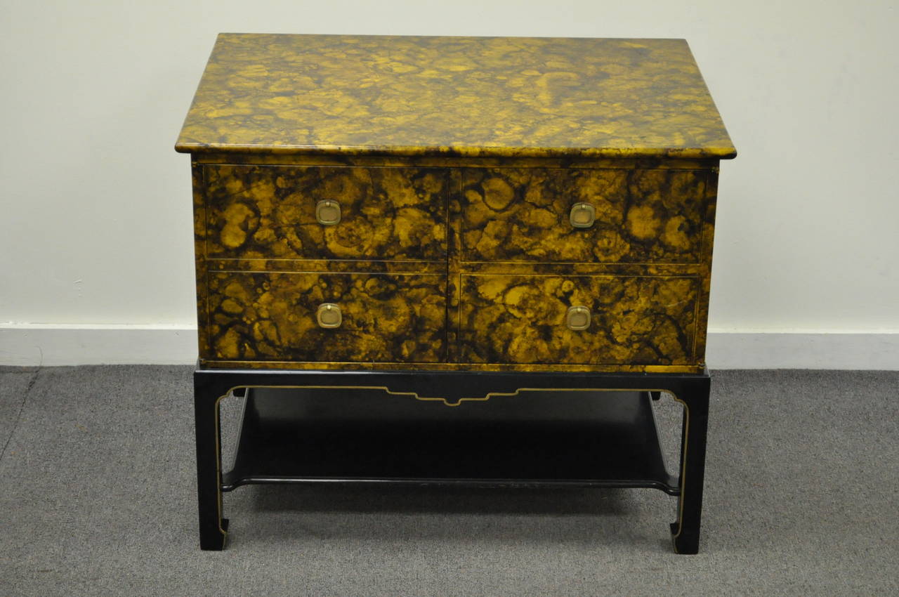 Chinoiserie Two-Door Faux Tortoise Shell Oil Drop Cabinet or Side Table by Baker 1