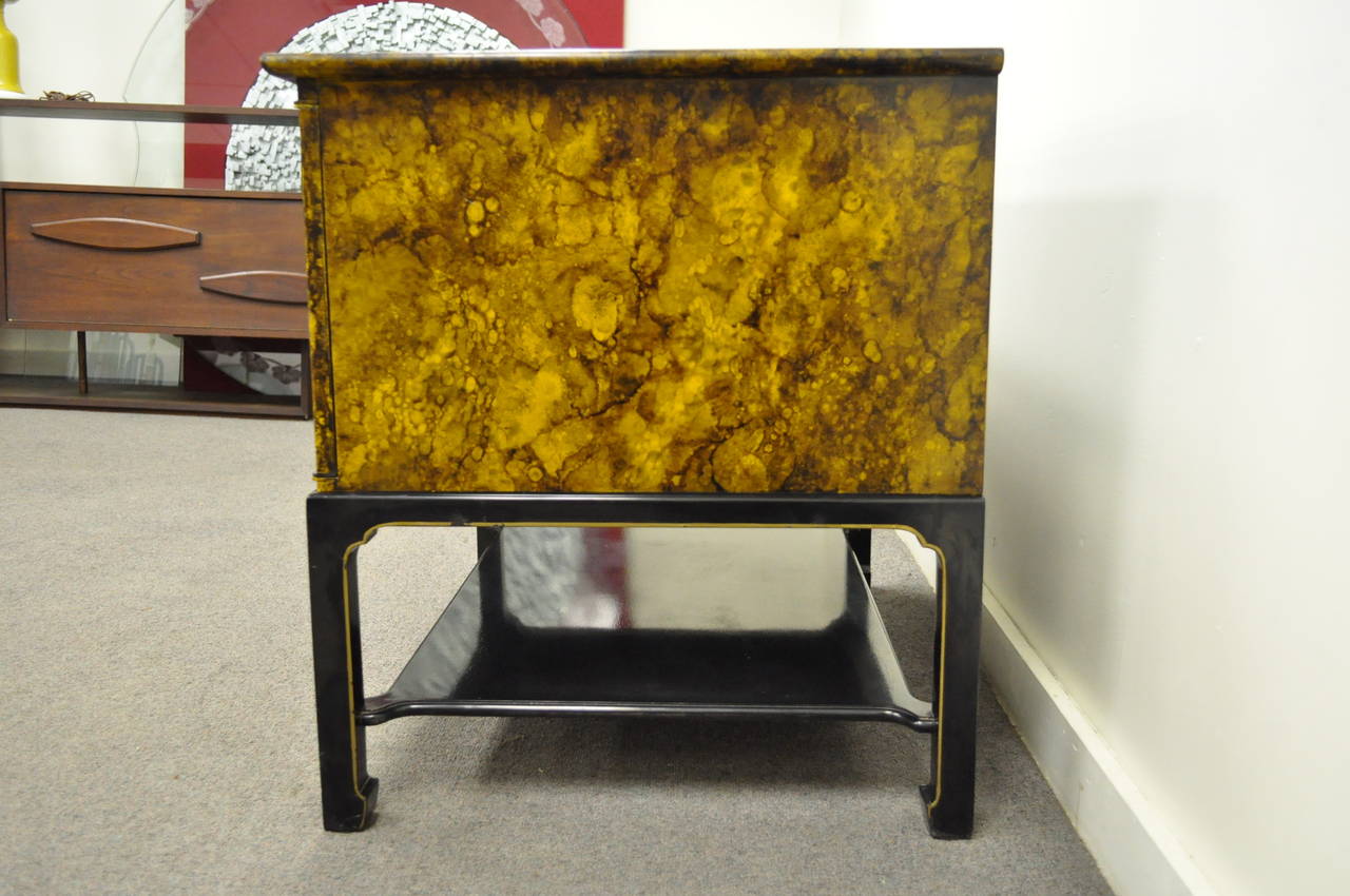American Chinoiserie Two-Door Faux Tortoise Shell Oil Drop Cabinet or Side Table by Baker