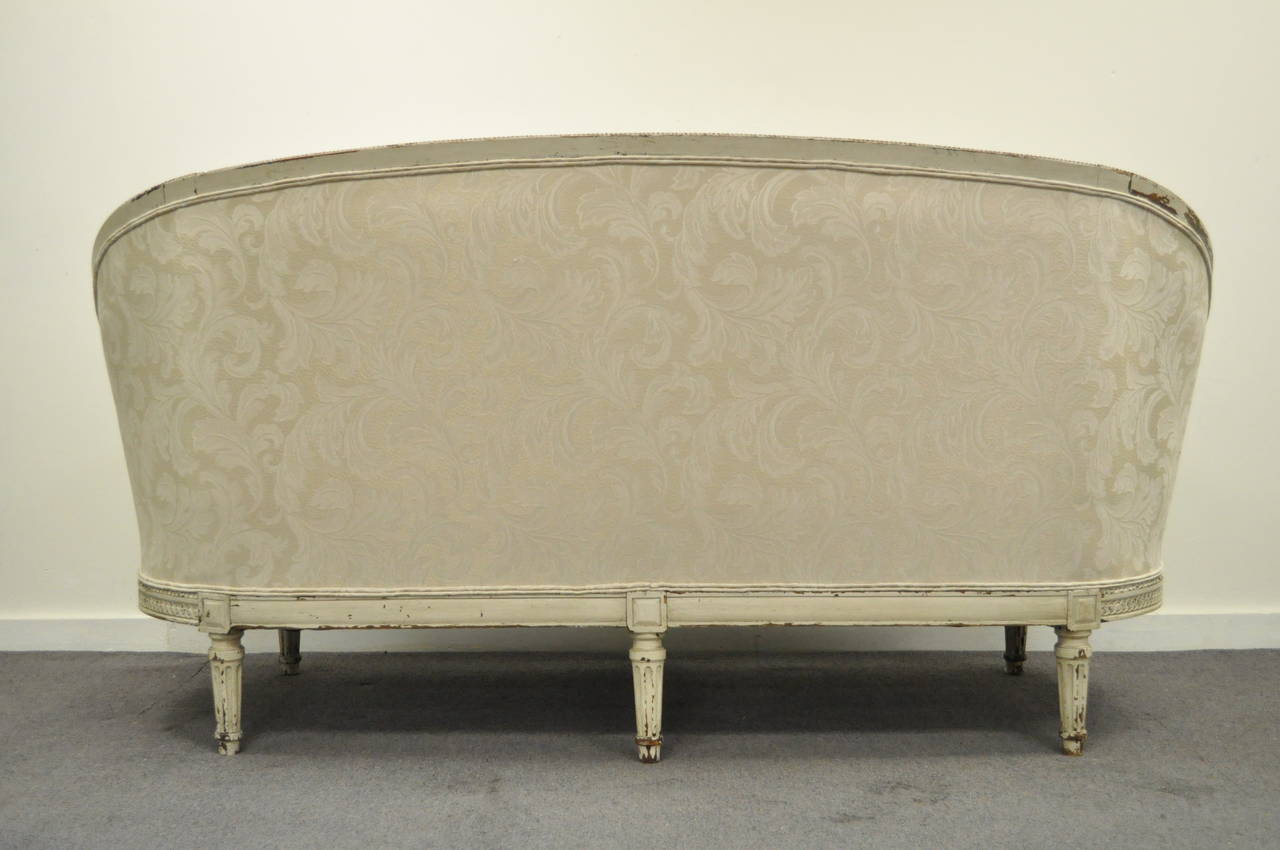 Antique French Louis XVI Style Distress-Painted Ovoid Carved Canapé Sofa 2