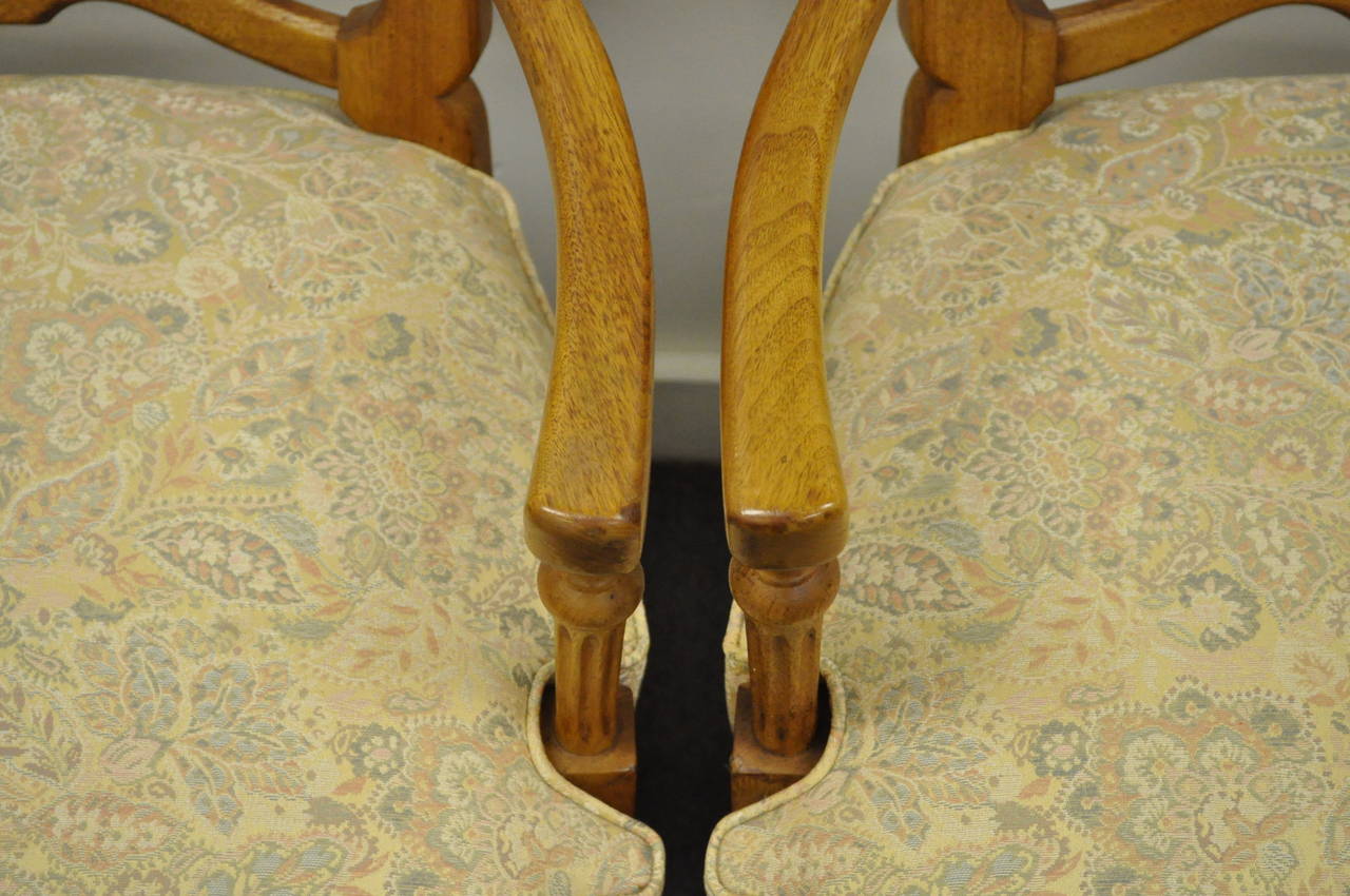 Six French Country Style Carved and Upholstered Ladder Back Dining Chairs 2
