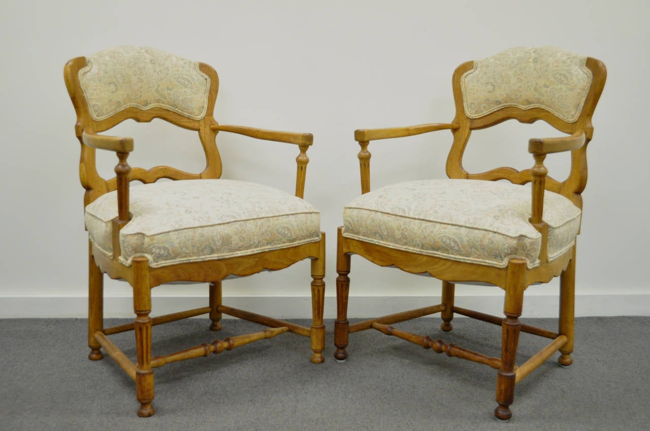 American Six French Country Style Carved and Upholstered Ladder Back Dining Chairs