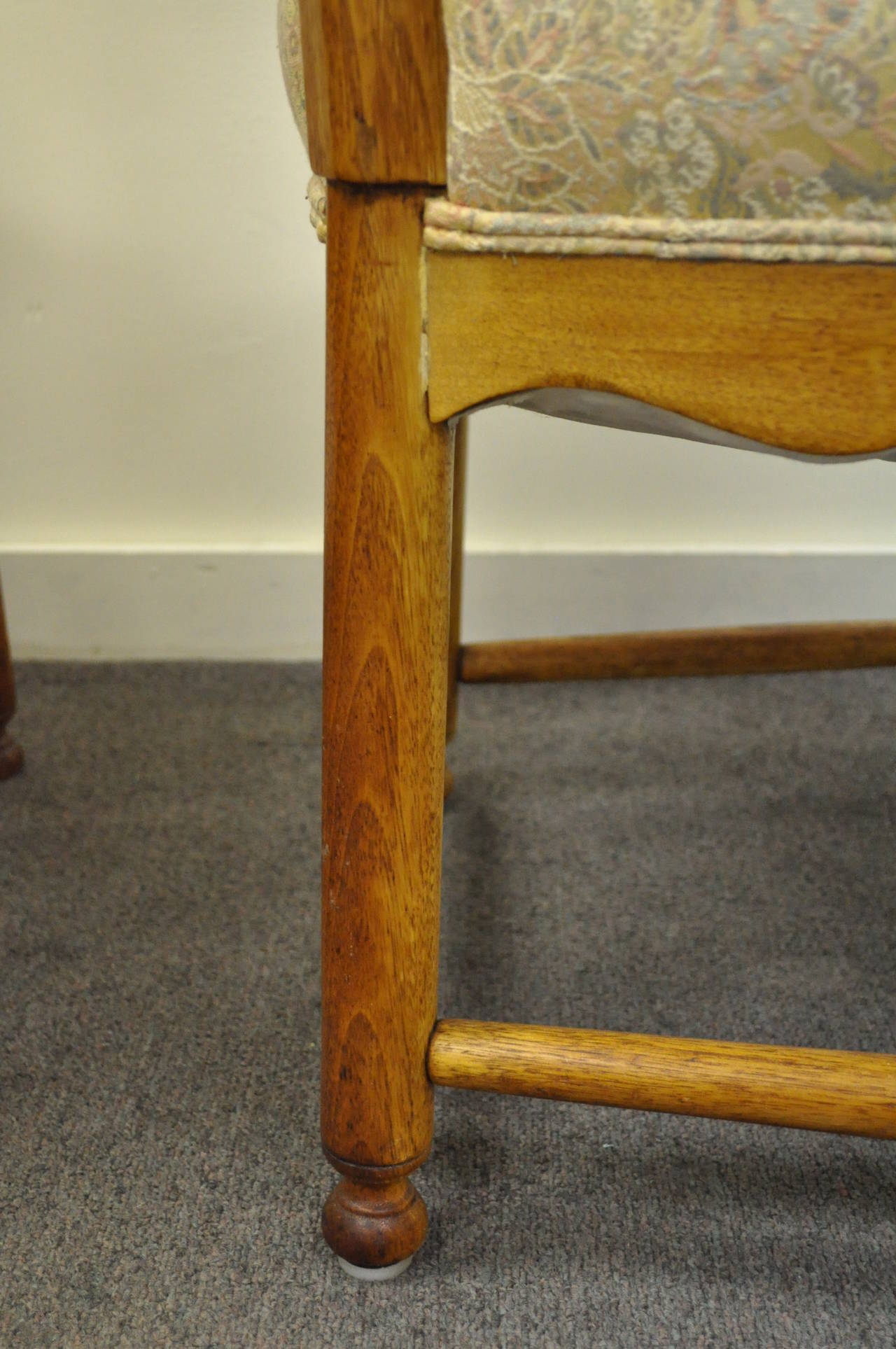 Six French Country Style Carved and Upholstered Ladder Back Dining Chairs 3
