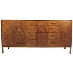 Figured Walnut Dresser on Brushed Metal Base by Founders attr. Milo Baughman