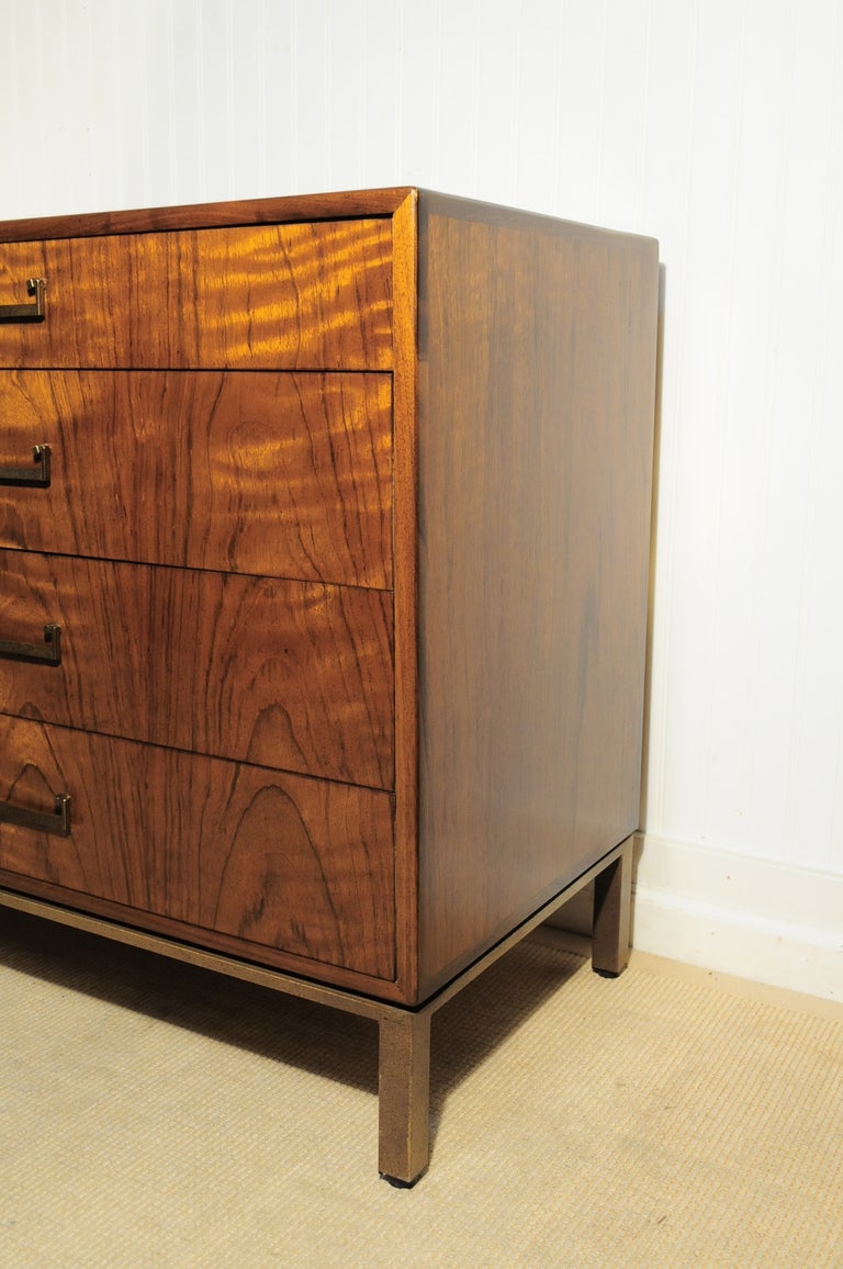 Mid-Century Modern Figured Walnut Dresser on Brushed Metal Base by Founders attr. Milo Baughman